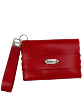 Load image into Gallery viewer, Red leather wallet with a strap on a white background