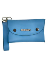 Load image into Gallery viewer, Blue clutch bag with silver clasp on a light gray background