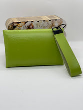Load image into Gallery viewer, Green clutch bag with a strap on a white background