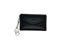 Black wallet with keychain on a white background