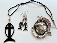 Assorted Beaded Jewelry Set - With Cross & Fish Charm