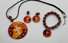 Load image into Gallery viewer, Glass Beaded Jewelry Sets - With Round Cross Engraved Charm
